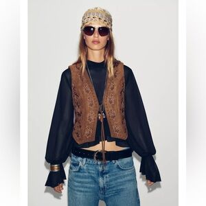 Brand new with tags! Zara EMBROIDERED BEADED FAUX SUEDE VEST, Size M